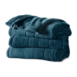 Sunbeam Queen Electric Heated MicroPlush Blanket In Lagoon With Dual Digital Display Controllers