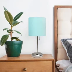 19.5" Bedside USB Port Feature Metal Table Desk Lamp Brushed Steel With Aqua Blue Fabric Shade - Creekwood Home 13 19.5" Bedside USB Port Feature Metal Table Desk Lamp Brushed Steel With Aqua Blue Fabric Shade - Creekwood Home -Home Decoration Sale GUEST 97aac017 e9b6 4a66 b0ac 0ed0f6523b3c