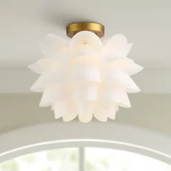 Home Decoration Sale 29 Possini Euro Design Modern Ceiling Light Semi Flush Mount Fixture White Flower Gold Metal 15 3/4" Wide Living Room Bedroom Kitchen