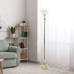 1-Light Torchiere Floor Lamp With Marbleized Glass Shade Gold - Lalia Home -Home Decoration Sale GUEST 992c21d5 fd60 4f7e a594 71eac5d55aaf