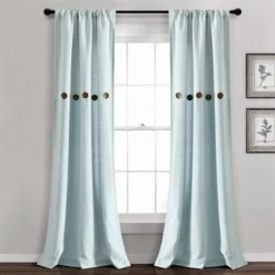 Home Boutique Farmhouse Button Stripe Yarn Dyed Woven Cotton Window Curtain Panels Blue 40X84 Set