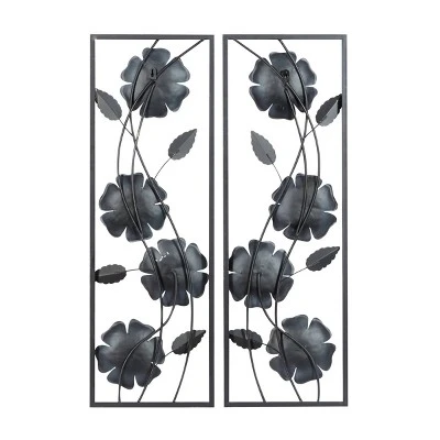 Set Of 2 Metal Floral Wall Decors With Black Frame White - Olivia & May 6 Set Of 2 Metal Floral Wall Decors With Black Frame White - Olivia & May - Image 6