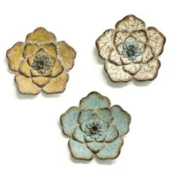 Stratton Home Decor Metal Rustic Blooming Flower Hanging Wall Decorative Home Floral Accent Sculpture Art Set, Multicolored (6 Pack)