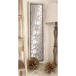 Wood Geometric Intricately Carved Wall Decor With Mirror Set Of 2 White - Olivia & May