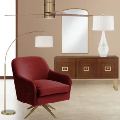 360 Lighting Cora Modern Arc Floor Lamp Standing 72" Tall Brass Metal White Linen Drum Shade Decor For Living Room Reading Bedroom Office House Home -Home Decoration Sale GUEST 9ec85431 f9ee 46be b87d 617279ba7834