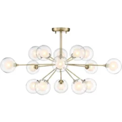 Possini Euro Design Modern Ceiling Light Semi Flush Mount Fixture Sputnik Brass 30 1/2" Wide 15-Light Double Glass Ball Hallway -Home Decoration Sale GUEST a5d5d52f e87f 49d6 be3a b66722eec602