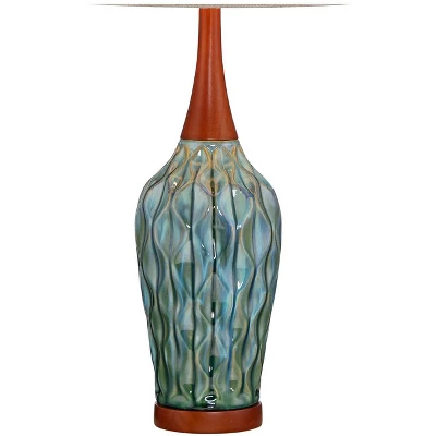 360 Lighting Rocco Modern Mid Century Table Lamp 30" Tall Blue Teal Glaze Ceramic Linen Drum Shade For Bedroom Living Room Bedside Nightstand Office 4 360 Lighting Rocco Modern Mid Century Table Lamp 30" Tall Blue Teal Glaze Ceramic Linen Drum Shade For Bedroom Living Room Bedside Nightstand Office - Image 4