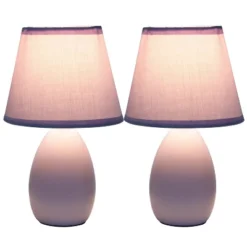 9.45" 2pk Petite Ceramic Oblong Bedside Table Desk Lamps With Matching Tapered Drum Shade Purple - Creekwood Home