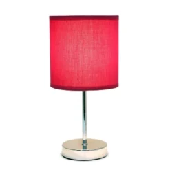 11.81" Traditional Petite Metal Stick Bedside Table Desk Lamp In Chrome With Fabric Shade Wine Red - Creekwood Home -Home Decoration Sale GUEST a8b5ed48 0bca 498a a077 8c301f8600cc