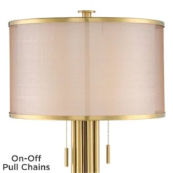 Possini Euro Design Granview Modern Table Lamp 32 1/2" Tall Brass Column Taupe Organza Outer Off White Linen Inner Drum Shade For Bedroom Living Room -Home Decoration Sale GUEST ab5a4ef5 5251 4563 a797 c96730966c4d