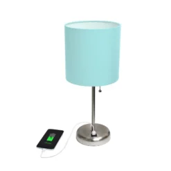 19.5" Bedside USB Port Feature Metal Table Desk Lamp Brushed Steel With Aqua Blue Fabric Shade - Creekwood Home 9 19.5" Bedside USB Port Feature Metal Table Desk Lamp Brushed Steel With Aqua Blue Fabric Shade - Creekwood Home -Home Decoration Sale GUEST af0fcb74 256f 4c50 a804 545b5ead6153