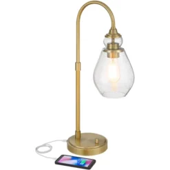Possini Euro Design Possini Euro Vaile Desk Lamp With Dual USB Ports Warm Gold With Glass Shade -Home Decoration Sale GUEST b383ea58 b6fb 4f07 9957 d4ca660fd13b