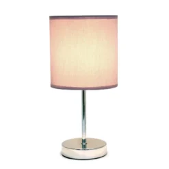11.81" Traditional Petite Metal Stick Bedside Table Desk Lamp In Chrome With Fabric Shade Purple - Creekwood Home -Home Decoration Sale GUEST b3b96213 3b37 4133 913f dce6c5fffcfa