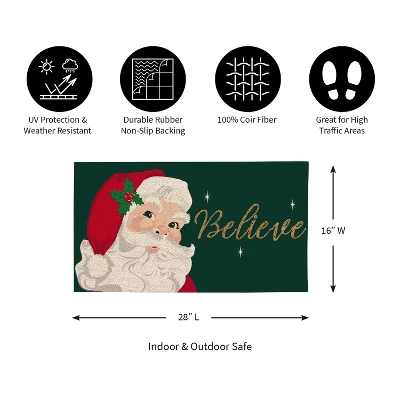 Evergreen Santa Believe Indoor Outdoor Natural Coir Doormat 1'4"x2'4" Green 2 Evergreen Santa Believe Indoor Outdoor Natural Coir Doormat 1'4"x2'4" Green - Image 2