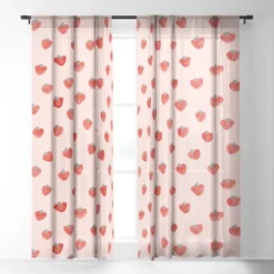 Emanuela Carratoni Strawberries On Pink Single Panel Sheer Window Curtain - Deny Designs