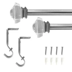 Decorative Drapery Curtain Rod With Crystal Square Finials Brushed Nickel - Lumi Home Furnishings -Home Decoration Sale GUEST b8f6d0e4 ccd2 4636 baca 168a0f105e30