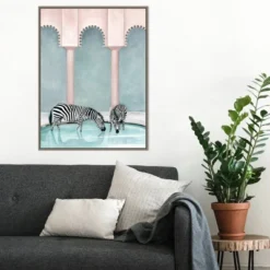 22" X 30" Office Gossip (Zebras) By Urban Road Framed Canvas Wall Art Gray Wash - Amanti Art -Home Decoration Sale GUEST b920f152 f85c 4b40 aab3 fa816328b31b