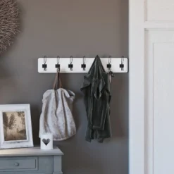 Merrick Lane 34 Inch Wall Mount Solid White Pine Wood Storage Rack With Hanging Hooks, Entryway, Kitchen, Bathroom -Home Decoration Sale GUEST bafaac1c f769 4ab1 b9e7 f217770a48ab