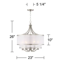 Possini Euro Design Nor Brushed Nickel Pendant Chandelier 23" Wide Modern Double White Organza Shade 6-Light Fixture For Dining Room Kitchen Island -Home Decoration Sale GUEST bb16169e e8ac 40d5 a519 799cfcb81c1e