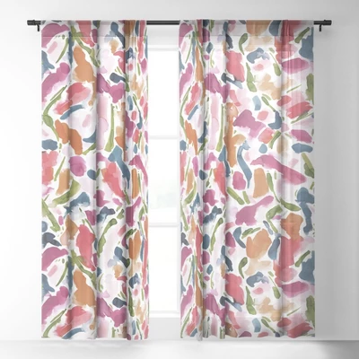 Jacqueline Maldonado Synthesis Raspberry Single Panel Sheer Window Curtain 120" X 50" - Deny Designs 1 Jacqueline Maldonado Synthesis Raspberry Single Panel Sheer Window Curtain 120" X 50" - Deny Designs