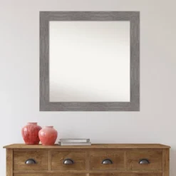 32" X 32" Non-Beveled Pinstripe Plank Gray Bathroom Wall Mirror - Amanti Art -Home Decoration Sale GUEST bebb206c f662 4666 82c9 aa25f1406a5c