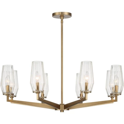 Possini Euro Design Byzantium Warm Gold Chandelier 35" Wide Modern Clear Glass Shade 8-Light Fixture For Dining Room Foyer Kitchen Island Entryway 4 Possini Euro Design Byzantium Warm Gold Chandelier 35" Wide Modern Clear Glass Shade 8-Light Fixture For Dining Room Foyer Kitchen Island Entryway - Image 4