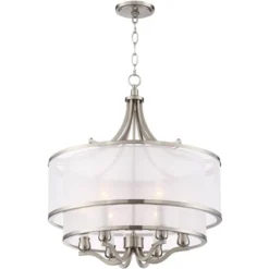 Possini Euro Design Nor Brushed Nickel Pendant Chandelier 23" Wide Modern Double White Organza Shade 6-Light Fixture For Dining Room Kitchen Island -Home Decoration Sale GUEST c19ac5bd 5808 482d 9cfb 07d1572fc05b