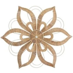 Rattan Floral Daisy Wall Decor With Metal Wire Brown - Olivia & May