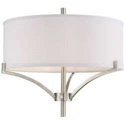 360 Lighting Modern Floor Lamp 62" Tall Black And Brushed Steel Column White Linen Drum Shade For Living Room Reading Bedroom Office -Home Decoration Sale GUEST c26caff9 28ce 491d a884 e7c350598742