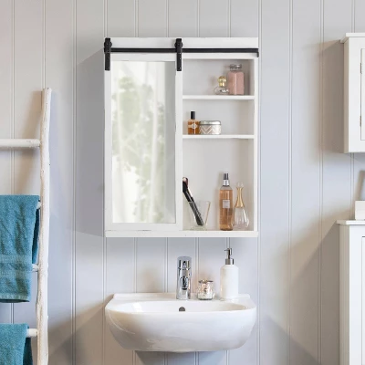 22" X 28" Wexton Decorative Farmhouse Wall Cabinet With Sliding Mirror Door White - Kate & Laurel All Things Decor 4 22" X 28" Wexton Decorative Farmhouse Wall Cabinet With Sliding Mirror Door White - Kate & Laurel All Things Decor - Image 4