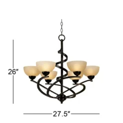 Franklin Iron Works Dark Mocha Chandelier 27 1/2" Wide Rustic Swirling Ribbon Amber Glass 6-Light Fixture For Dining Room House Foyer Kitchen Island -Home Decoration Sale GUEST c711d0d5 3c79 433b 8261 5af3f2afda9c
