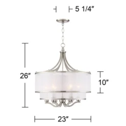 Possini Euro Design Nor Brushed Nickel Pendant Chandelier 23" Wide Modern Double White Organza Shade 6-Light Fixture For Dining Room Kitchen Island -Home Decoration Sale GUEST c8291423 786b 40bf 928d 6d118cca3b09