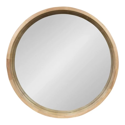 30" X 30" Hutton Round Wood Wall Mirror Natural - Kate And Laurel 1 30" X 30" Hutton Round Wood Wall Mirror Natural - Kate And Laurel