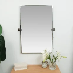 Hamilton Hills 24" X 36" Rectangular Frameless Mirror With Polished Chrome Squared Wall Brackets