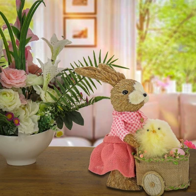 National Tree Company Female Bunny With Wagon Table Decoration, Decorated With Pastel Eggs, Chick, Easter Collection, 14 Inches 1 National Tree Company Female Bunny With Wagon Table Decoration, Decorated With Pastel Eggs, Chick, Easter Collection, 14 Inches
