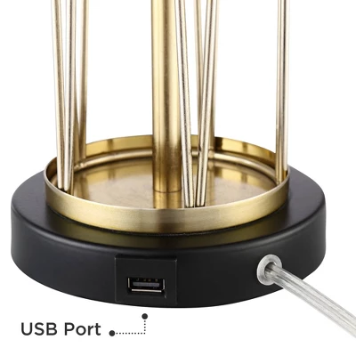 360 Lighting Nathan Modern Table Lamps 25 1/2" High Set Of 2 Gold Metal With USB Charging Ports Black Drum Shade For Bedroom Living Room Home Desk 2 360 Lighting Nathan Modern Table Lamps 25 1/2" High Set Of 2 Gold Metal With USB Charging Ports Black Drum Shade For Bedroom Living Room Home Desk - Image 2