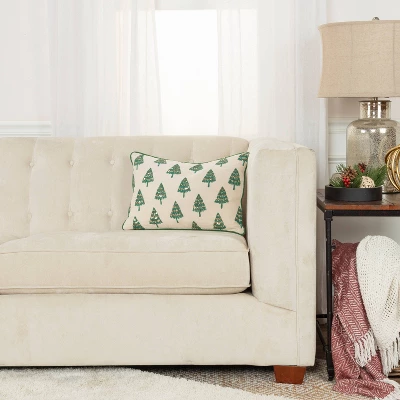 14"x20" Oversize Poly Filled Trees Lumbar Throw Pillow Green - Rizzy Home 4 14"x20" Oversize Poly Filled Trees Lumbar Throw Pillow Green - Rizzy Home - Image 4