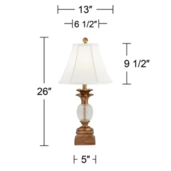 Regency Hill Kona Tropical Table Lamps 26" High Set Of 2 Bronzed Brass Glass With USB Charging Port White Fabric Bell For Bedroom Living Room Desk -Home Decoration Sale GUEST ced1380b bd92 4388 80e6 2aaa98471a00