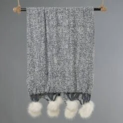 60"x50" Faux Mohair Pom Poms Decorative Throw - Freshmint