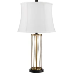 360 Lighting Nathan Modern Table Lamps 25 1/2" High Set Of 2 Gold Metal With USB Charging Ports White Drum Shade For Bedroom Living Room Home Desk -Home Decoration Sale GUEST d323a40b ba9c 4555 9c3f a92f193885c5