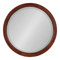 18" X 18" Hogan Round Framed Decorative Wall Mirror Walnut Brown - Kate & Laurel All Things Decor