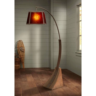Franklin Iron Works Oak River Rustic Mission Arc Floor Lamp 66 1/2" Tall Dark Rust Wood Amber Mica Drum Shade For Living Room Reading Bedroom Office 1 Franklin Iron Works Oak River Rustic Mission Arc Floor Lamp 66 1/2" Tall Dark Rust Wood Amber Mica Drum Shade For Living Room Reading Bedroom Office