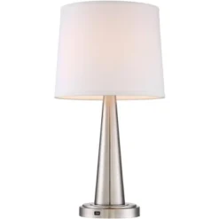 360 Lighting Karla Art Deco Style Table Lamps 25" High Set Of 2 Brushed Nickel With USB Charging Port And Table Top Dimmers White Fabric Drum For Desk -Home Decoration Sale GUEST d4513474 0e29 403f 915c 0f0049034786