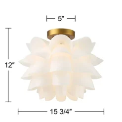 Possini Euro Design Modern Ceiling Light Semi Flush Mount Fixture White Flower Gold Metal 15 3/4" Wide Living Room Bedroom Kitchen -Home Decoration Sale GUEST d4dfbf46 d749 4ed9 ad97 3bda7c01cd2a