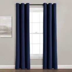 Home Boutique Insulated Grommet Blackout Linen Window Curtain Panel Navy Single 38X84