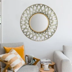 Round Metal Wall Mirror With Gold And Galvanized Finish - Storied Home -Home Decoration Sale GUEST d7fceed9 7de5 4393 95d5 416b7b05435d