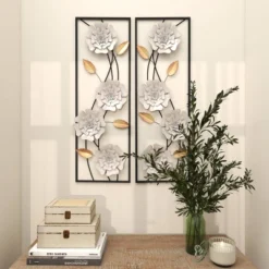 Set Of 2 Metal Floral Wall Decors With Black Frame White - Olivia & May 24 Set Of 2 Metal Floral Wall Decors With Black Frame White - Olivia & May -Home Decoration Sale GUEST d92e856f fd4a 4524 b0fd 5dc239eb02e5