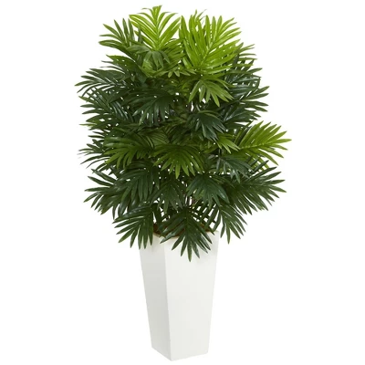 Nearly Natural 40" Areca Palm Artificial Plant In White Tower Planter" 1 Nearly Natural 40" Areca Palm Artificial Plant In White Tower Planter"