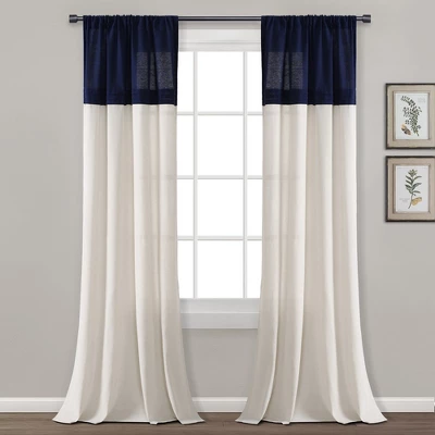 Home Boutique Farmhouse Faux Linen Colorblock Pleated Window Curtain Panels Navy/Off White 40x84 Set 1 Home Boutique Farmhouse Faux Linen Colorblock Pleated Window Curtain Panels Navy/Off White 40x84 Set