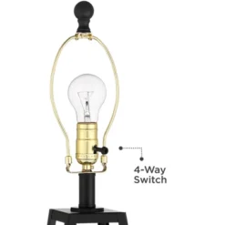 Franklin Iron Works Kacey Industrial Table Lamps 25 1/4" High Set Of 2 Dark Metal With USB LED Nightlight Black Faux Silk Shade For Living Room Desk -Home Decoration Sale GUEST db89f03f 3104 44cc b58e 51b17026d067